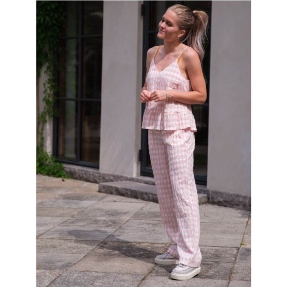Neo Noir Gingham Summer Matching Set Zena Check Summer Pants Pink White XS